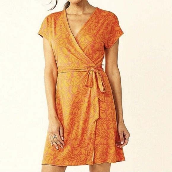 Nine West Dolman Sleeve Wrap Dress Tie Waist Orange/Pink Floral Print Size S - Picture 1 of 12